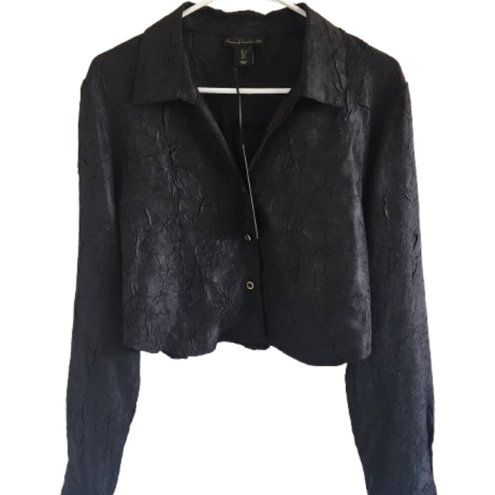 House Of Harlow 1960 NWT Top Black Textured Cropped Button Up - SIZE L